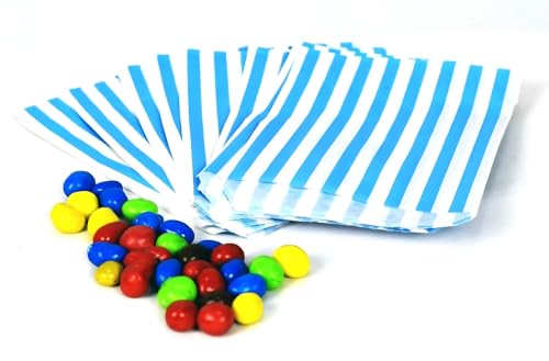 5 x 7 Aqua Light Blue Candy Striped Sweet Paper Bags | Pack of 50 | Wedding Buffet Favour Cake Gift Pick n Mix Shop