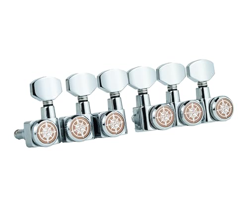 Image of Guyker Guitar Locking Tuners(3 Right + 3 Left Handed), 1:18 Lock String 6 In-line Tuning Key Pegs Machine Heads for Folk Classical Acoustic Electric Guitar - GK434, Chrome