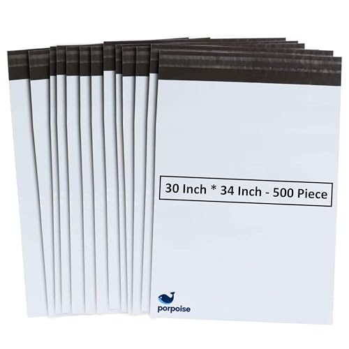 Image of Porpoise Tamper Proof Courier Bags 30 inch x 34 inch 500 Pieces White Poly Mailers Self Adhesive Shipping Bags with POD Jacket for Ecommerce Packaging Parcel Packing (500, 30 Inch * 34 Inch)
