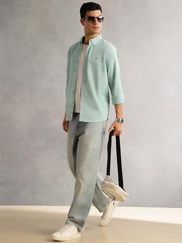 Image of Thomas Scott Men's Cricket Club Collection Classic Regular Fit Twill Shirt | 100% Cotton Long Sleeve Solid Shirt with Button Down Collar (Available in Plus Size)