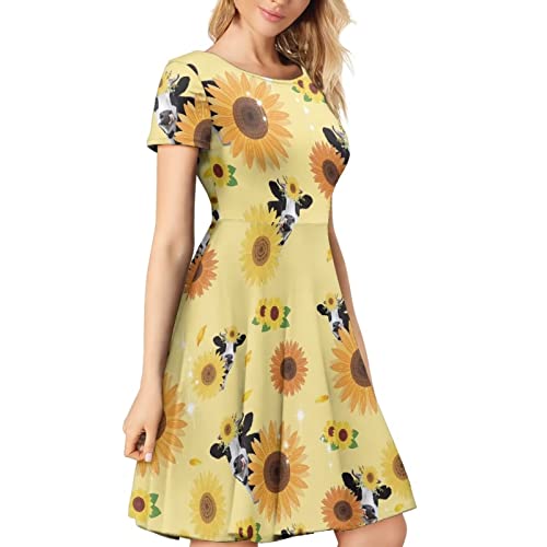 Image of AFPANQZ Womens Casual Summer Lightweight Vintage Dress Short Sleeve Midi Dress Knee-Long Luxury Formal Dress