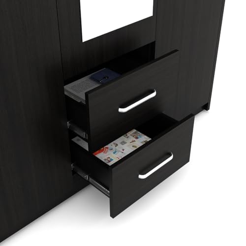 Image of Spacewood Apex 3 Door Wardrobe with Mirror | Natural Wenge Finish | Engineered Wood Almirah with 3 Drawers (1 Lockable) & 2 Hanging Spaces | Bedroom Cupboard Almari | 3-Year Warranty