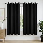 Joydeco Blackout Curtains 63 Inchs Long 52 Wide Black Out Curtains 2 Panels, Thermal Insulated Long Curtain& Drapes, Room Darkening Grommet Drapes for Living Bedroom Window (W52 x L63 Inch, Black)