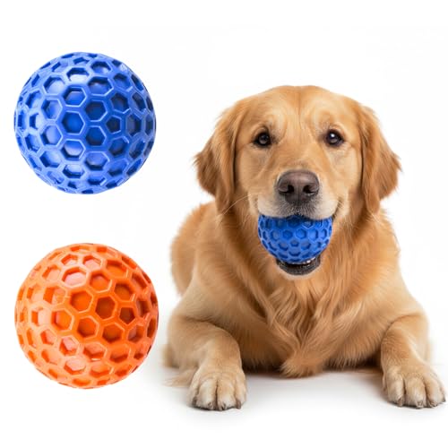 Ziyonix 2 Piezas Pelota Interactiva para Perros, Juguetes Interactivos Perro de Caucho Natural Indestructible, Squeaky Dog Ball para Perros Pequeños Medianos Grandes, Ø 5.5cm