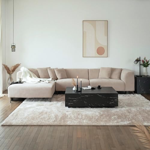 Home Deluxe Ecksofa Torino - Farbe: Beige, Ausführung: Links - 344 x 74 x 178 cm I Samtsofa, Sofa, Wohnlandschaft – Bild 3