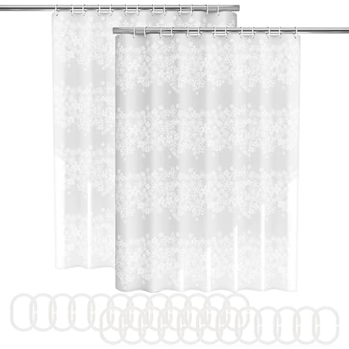 AwObEpl 2 Pack Waterproof Shower Curtain Liner - Premium Thickened EVA, Mould & Mildew Resistant, Quick Drying Fabric with C-Shaped Rings