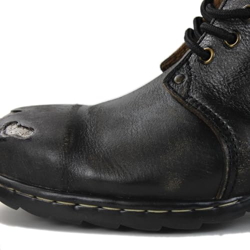 Image of Men's Grippy Black Iron Piece Toe-tipped Design Chukka Boots Lace-up Motorcycle Casual Leather Dress Ankle Boot for Men Fashion 6015-3-A-R
