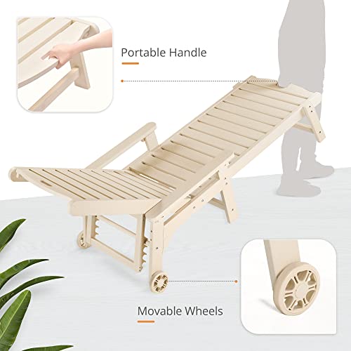 Lue Bona Outdoor Chaise Lounge Chairs Set Of 4, Poly Material, 3-Year Warranty, Patio Lounge Chair With Adjustable Backrest, Resin Pool Lounge Chairs With Wheels For Outside, Poolside, Beach, Sand #TOP3