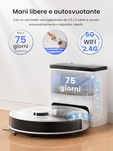 Lefant M2 Plus Saugroboter mit Mappatura, Staubsauger Roboter mit Laser-Navigation, 6000Pa, Staubsaugerroboter mit Personalisierbarer Pulizata, WiFi/App/Alexa, Weiß