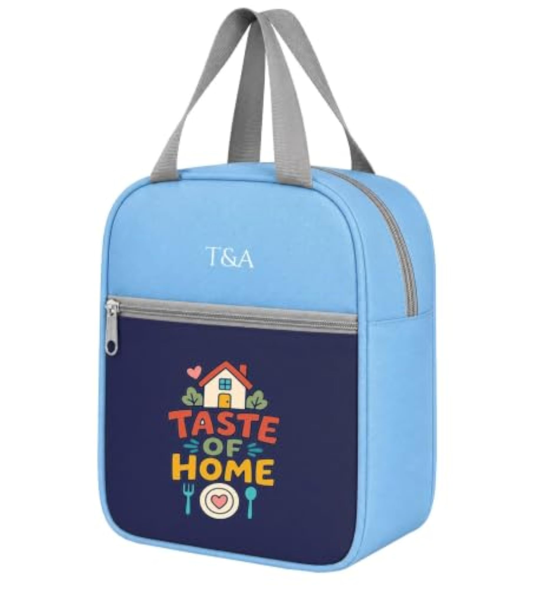 Trendy Reusable Lunch Bag with Front Pocket and Zipper Closure