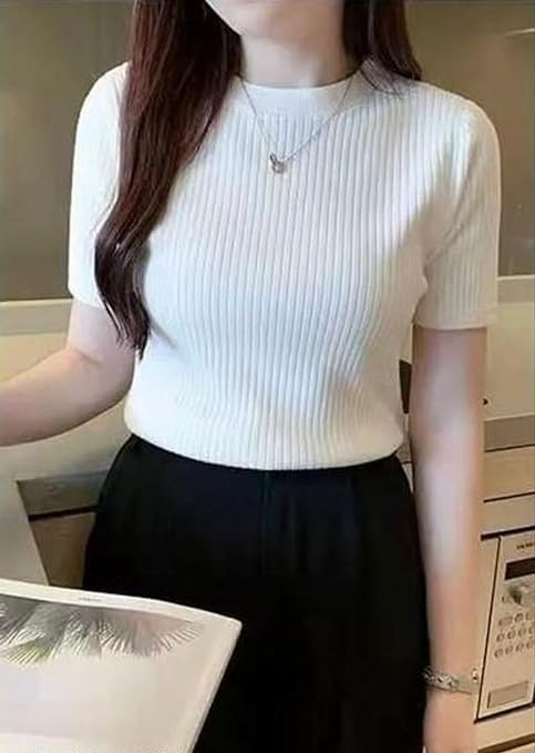 Image of Women Trendy High Neck Top Half Sleeves Crop Top for Women Formal, Casual, Office, Party Top