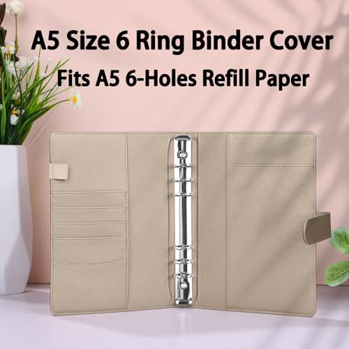 Image of Antner A5 Notebook Binder with 6-Ring Photocard Cover, PU Leather Refillable Budget Binder Loose Leaf Personal Organizer, Magnetic Buckle, Glitter Gold