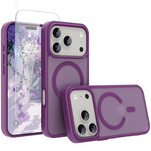 Image of Magnetic for iPhone 17 Pro Phone Case, [Compatible with MagSafe], Screen Protector X1, [Military Grade Drop Protection],Matte Finish,Slim,Shockproof,Protective (Deep Purple, iPhone 17 Pro)