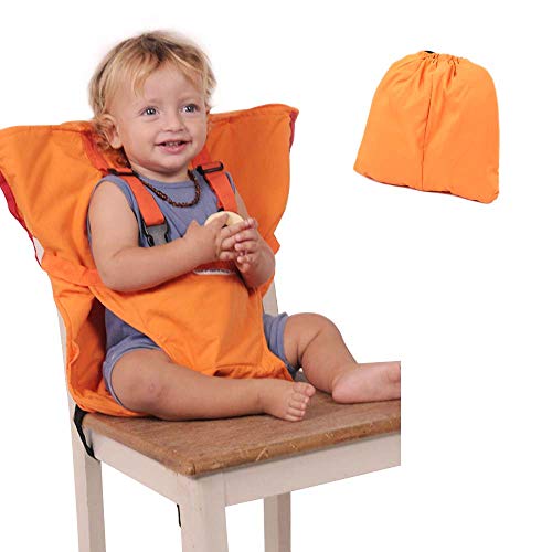 Arnés de seguridad portátil para asiento de bebé, funda de asiento de silla alta ajustable, segura, lavable para niños pequeños (naranja)