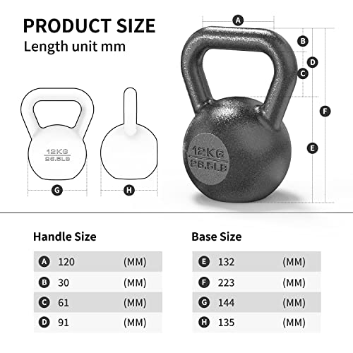 Foto von PROIRON Kettlebell Professional Kugelhantel aus Gusseisen, 12kg Gewichten Guss Schwunghantel Kugelgewicht Krafttraining - Schwarz Kettlebells