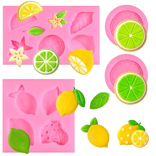 4Pcs Lemon Fondant Mold Lemon Cookie Dessert with Leaves Candy Chocolate Mold Silicone Summer Fruit Snack Molds for Cupcake Topper Cake Decoration Candy Sugar Craft Paste Baking Dessert Clay Resin