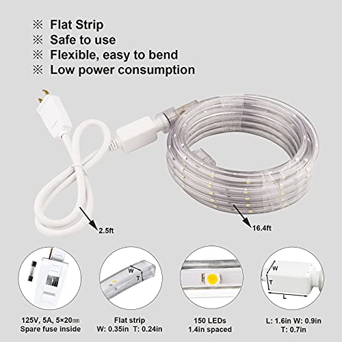 image for Areful Daylight Rope Lights, 16.4ft Flexible Waterproof LED Strip Ligh