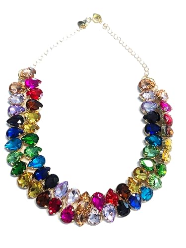 Secret for Longevity Gold Tone LGBT Lesbian Gay Pride Men Women Chunky Statement Rhinestone Rainbow Choker Necklace