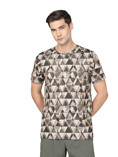 Image of TECHNOSPORT Men's Polyester Slim Fit All Over Print Crew Neck Half Sleeve T-Shirt with Technocool+,SPF50+ and Quick Dry