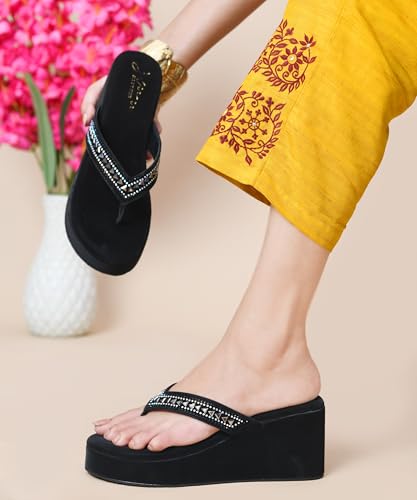 Image of JM LOOKS Elegant Mid-Wedge Sandal for Women Comfortable Slip-On Cross-Strap Design with Decorative Front Detail and Flexible Sole