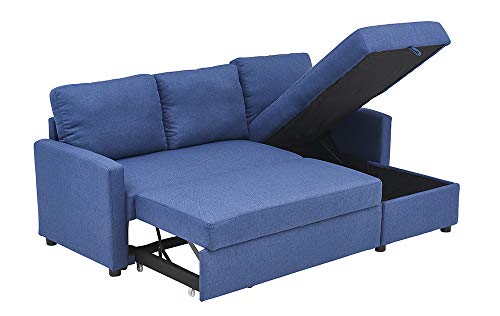 Kingway Sectional Sofa Bed with Storage Convertible Chaise Sofabed, W83D53H36, Blue