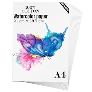 Watercolour Paper A4 (21×29.7CM) 80 Sheets, Heavyweight 300GSM Cold Press Natural Cotton Paper for Students Artists Watercolor Drawing