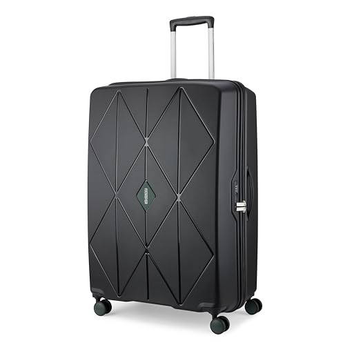 Image of American Tourister Qubiz | Check-in Trolley Bag (80 cm) | 360 8 Wheel Travel Luggage | Hard Case Polypropylene Suitcase | Recessed Combination Lock | Black /Dark Olive