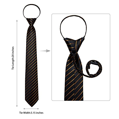 Image of DiBanGu Silk Zipper Ties for Men,Paisley Solid Plaid Pre-tied Tie and Pocket Square Cufflinks Set Formal Adjustable Necktie