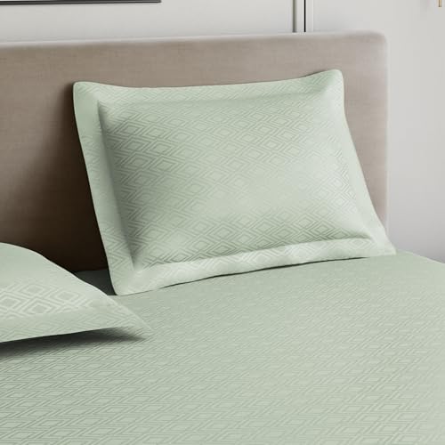 Image of Home Ecstasy 100% Cotton Jacquard Bedsheet for King Bed, 300 TC, Premium Woven Design, 1 Bedsheet (108 x 108 Inches) with 2 Pillow Covers, Light Green