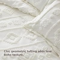 Bedsure Boho Duvet Cover Queen, Vintage Tufted Bedding, 3-Piece, Off White — image 3
