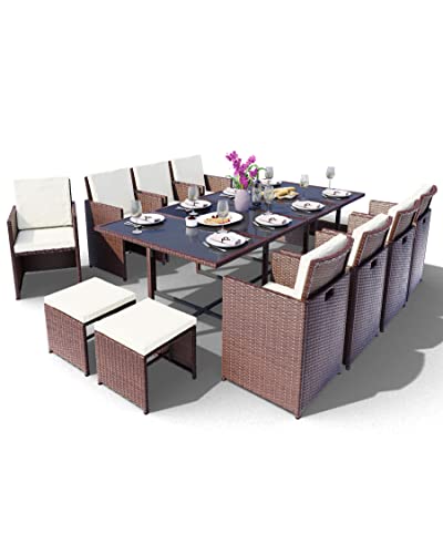 Swing & Harmonie Sitzgruppe Garten - Rattanmöbel Outdoor - Robuste Gartenmöbel - Hochwertige Gartengarnitur - Garten-Essgruppe - Outdoormöbel - Esstisch (13-Teilig, braun)