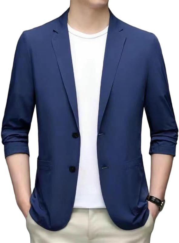 Men's Autumn Single Breasted Two Button Lightweight Solid Color Casual Blazer Jacket Top