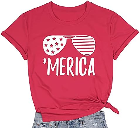 4th of July Shirts Women Cute American Flag Tee Shirts Vintage Sunglass Print Patriotic Shirt Independence Day Tee