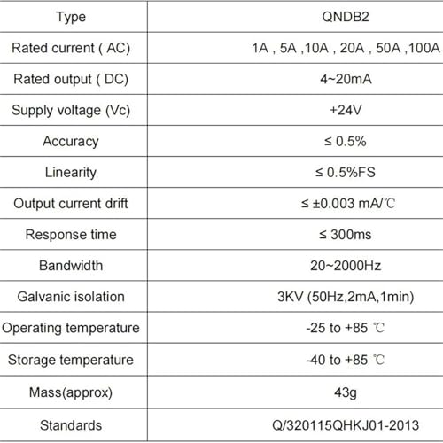 Transmisor de corriente CA QNDB2 con salida de 4-20 mA y sensor transformador de 20A 3