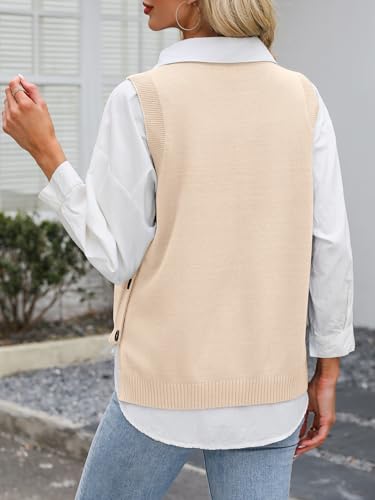 Image of ANRABESS Womens Sweater Vest Summer Sleeveless Crewneck Ribbed Knit Side Button Loose Pullover Tank Tops 2026 Fall Outfits