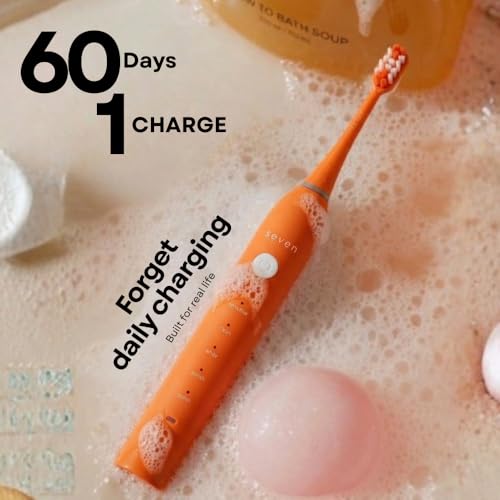 Image of Seven Oral Care SuperBrush Pro Electric Toothbrush for Adults | Rechargeable Toothbrush with Advanced Cleaning Technology | Soft Bristles | Gentle on Gums | Ergonomic Lightweight Design | Daily Oral Care (Sunset Orange)