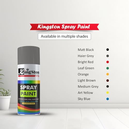 Image of Kingston Acrylic Spray Paint for Metal, Wood, Wall & Plastic, Multi-Surface DIY Paint, Quick Dry, Smooth Finish, 400ml Can, Dark Grey, 1 Pc