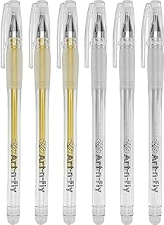 Gold & Silver Gel Pen for Artist 0.7mm Fine Point - Gold Ink Pen with Japanese Ink 6 PACK - Silver/Gold Metallic Pens for Art Drawing, Sketching & Writing - Archival Gel Ink - Opaque on Black Paper