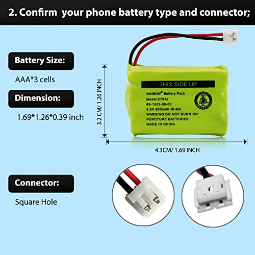 Vanbow 27910 Cordless Phone Battery For Motorola Sd-7501 Md7161 At&T 27910 89-1323-00-00 E1112 E2801 Tl72108 Vtech I6725 Radioshack 23-959 Ni-Mh 3.6V (Pack 2) #TOP3