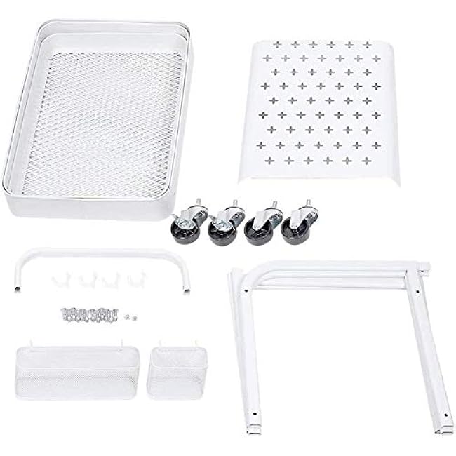 3-Tier Metal Rolling Utility Cart with Handles and Peg Board Hooks Baskets Locking Wheels, Storage Trolley Storage Shelves Service Cart for Kitchen-L3LNeznd