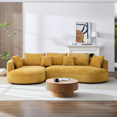 Image of Modern Curved White Sofa Couch with Plush Pillows - 4 Seater Upholstered Living Room Sofa | Contemporary Minimalist Design for Home, Office & Lounge.