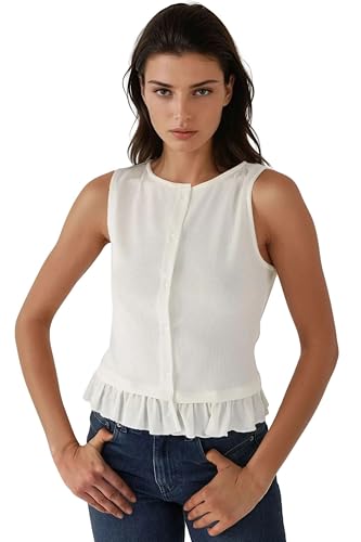 Hiccup Textured Crew Neck Blouse with Ruffle Detail