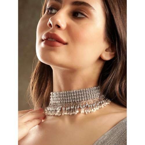 Image of Rubans Choker Necklace Oxidised Style Trendy Jewellery Gift for Women & Girls