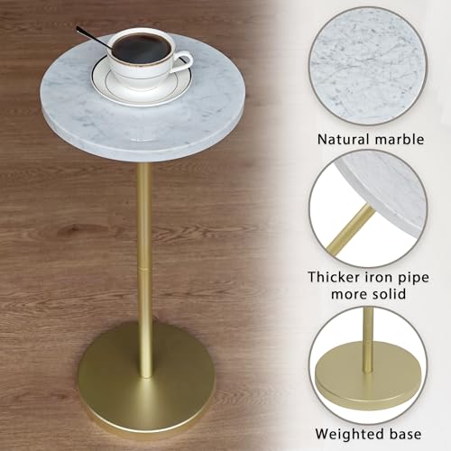 image for COVLON Nature Marble Top Drink Table, Small Round Side Table, Martini 