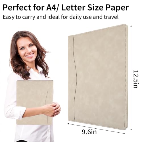 Image of Professional Padfolio Portfolio Binder, Faux Leather, Gray | Interview Resume Folder, Letter Size A4 Legal Writing Pad Holder, Document Organizer for Business School Office Conference
