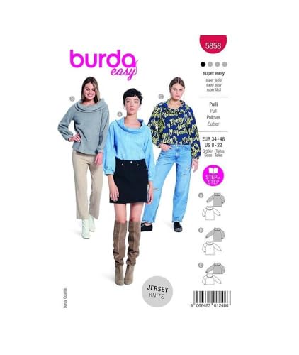 Burda Schnittmuster, 5858, Pulli [Damen, Gr. 34-48], Level 1 super easy