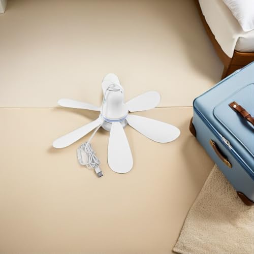 Ventilador de techo mini para camping y hogar con luz LED recargable 7