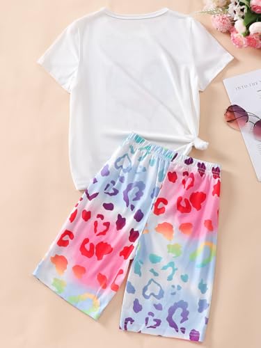 Image of NEW 8-12 Years Girls Summer Outfits 2 Piece Set Trendy Print Top & Stretchy Shorts Casual Playwear