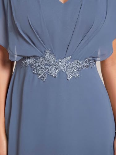 Image of Ever-Pretty Women's Formal Dress A Line V Neck Applique Waist Tea Length Wedding Guest Dress 02027