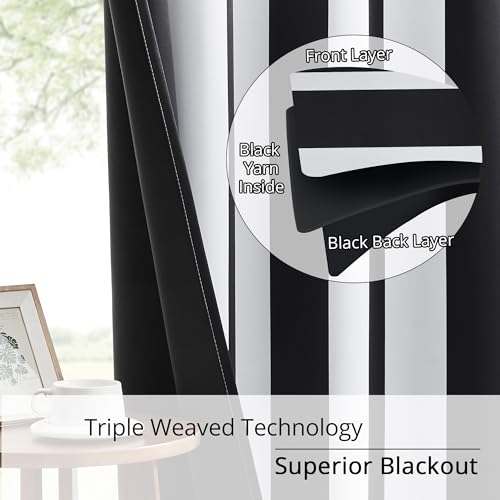 BOHOMOCASA Black and White Vertical Stripe Blackout Curtains, Modern Minimalist Striped Drapes, 100% Light Blocking, Thermal Insulated & Noise Reducing Curtains, Grommet Top 42 x 63 Inches, 2 Panels - Image 3